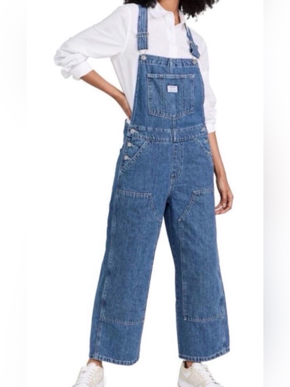 Levi’s Premium Utility Double Knee Wide Leg Dark Wash Denim Jean Overalls XS